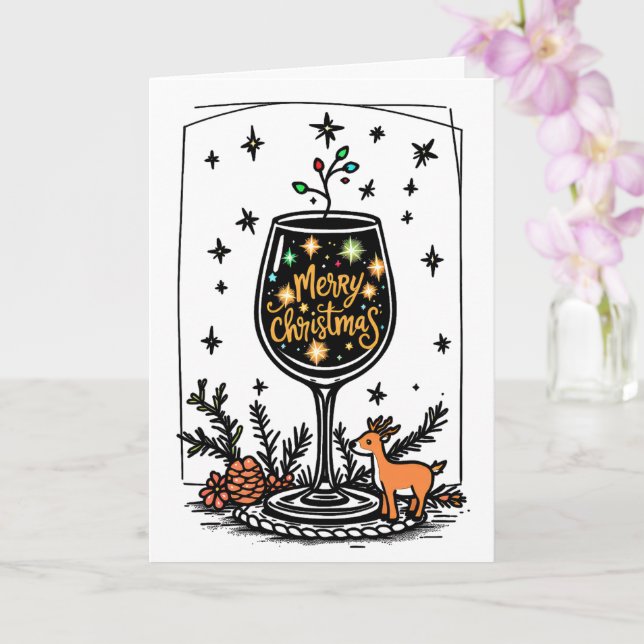 Merry Christmas in a Wine Glass  Card (Orchid)