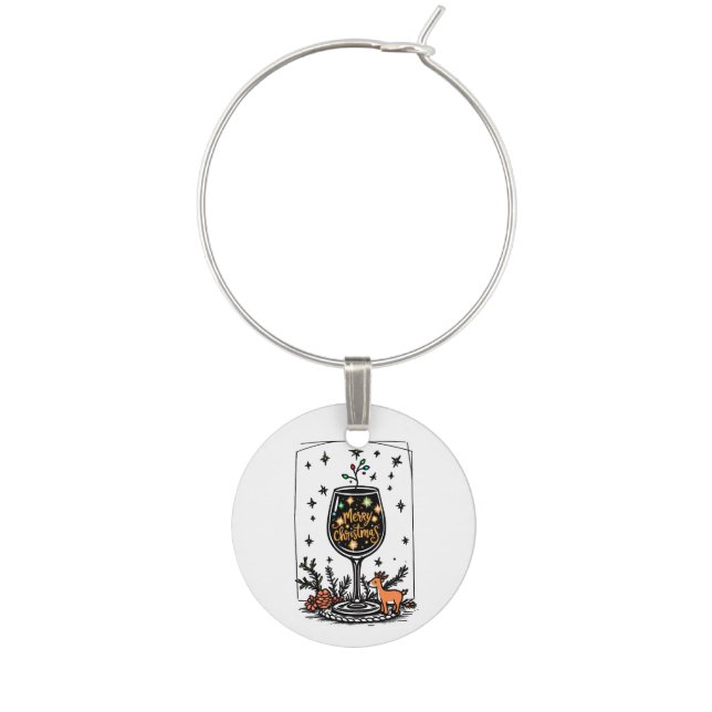 Merry Christmas in a Wine Glass  Charm (Front)