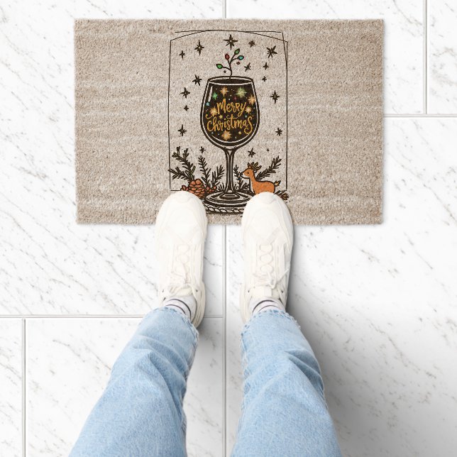 Merry Christmas in a Wine Glass  Fiber Doormat (Insitu)