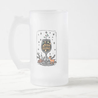 Merry Christmas in a Wine Glass Frosted Glass Beer Mug