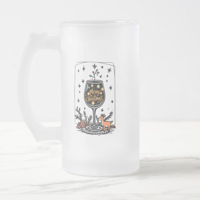 Merry Christmas in a Wine Glass  Frosted Glass Beer Mug (Left)