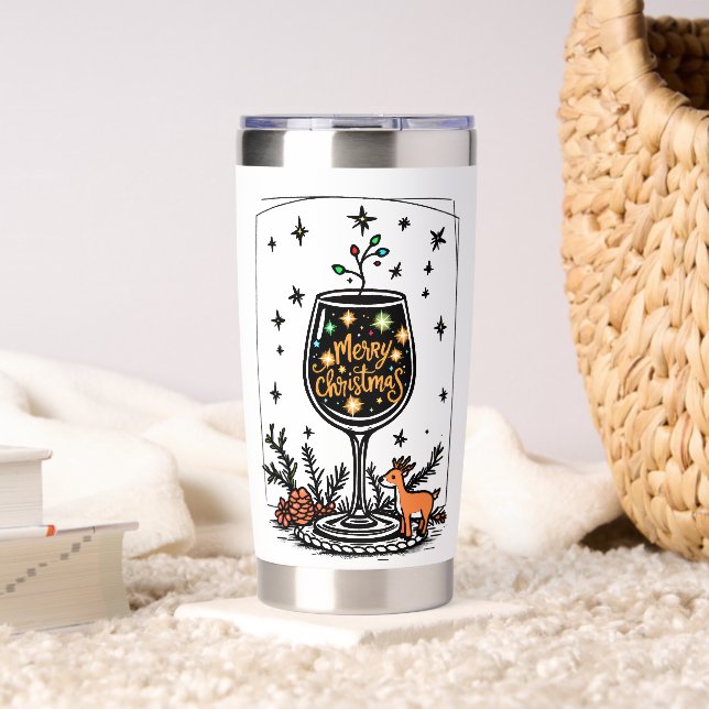 Merry Christmas in a Wine Glass  Insulated Tumbler (Living Room (Rotated))