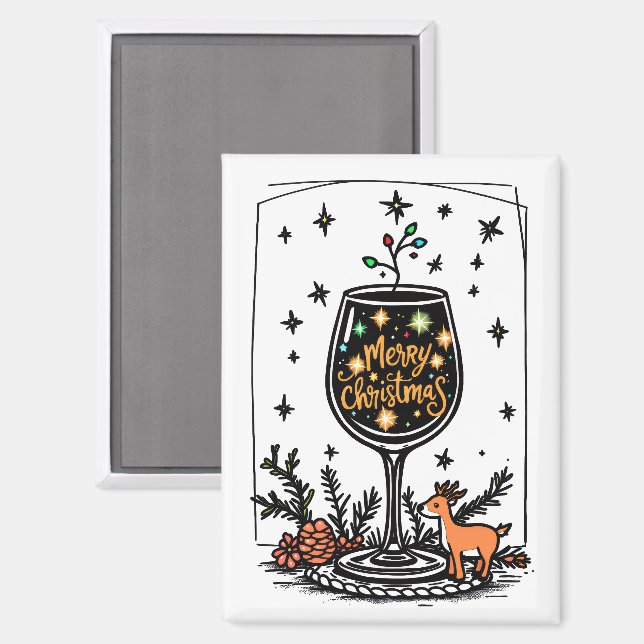 Merry Christmas in a Wine Glass  Magnet (Front/Back)