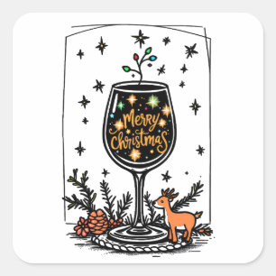 Merry Christmas in a Wine Glass Square Sticker