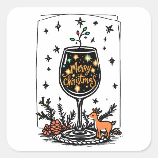 Merry Christmas in a Wine Glass  Square Sticker