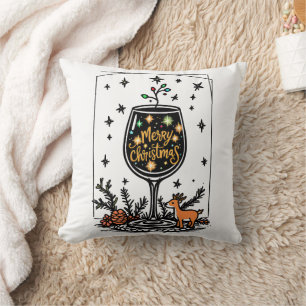 Merry Christmas in a Wine Glass Throw Pillow