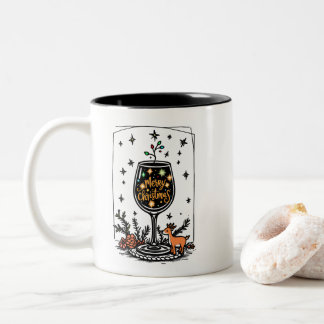 Merry Christmas in a Wine Glass Two-Tone Coffee Mug