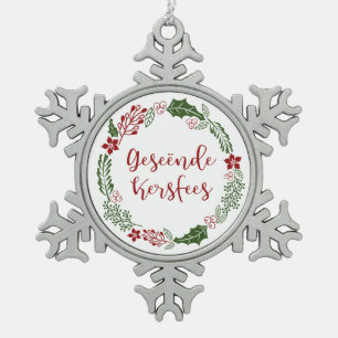 Merry Christmas in Afrikaans Geseënde Kersfees Snowflake Pewter Christmas Ornament
