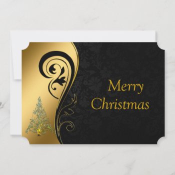 Merry Christmas In Black And Gold Holiday Card by forgetmenotphotos at Zazzle