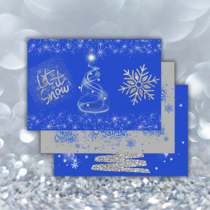 Merry Christmas in Blue on Silver Wrapping Paper Sheets