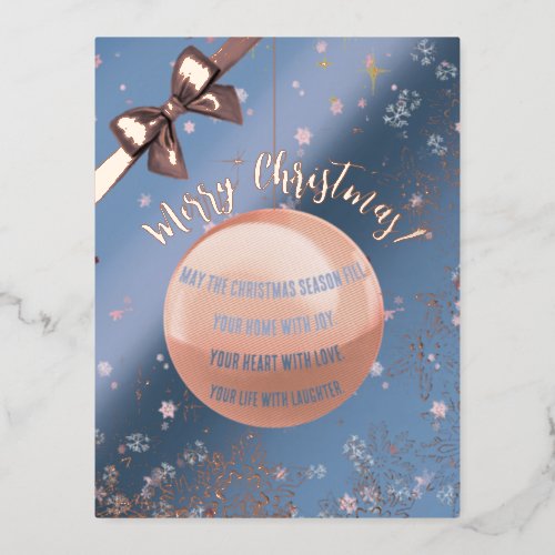 Merry Christmas in blue with snowflakes  ornament Foil Holiday Postcard