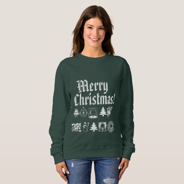 Merry Christmas in classic letters with pictures Sweatshirt (Front Full)