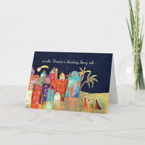 Merry Christmas in Czech three wise men Holiday Card