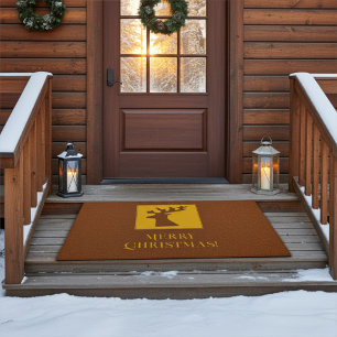 Merry Christmas in Deep Bronze and Golden Reindeer Doormat