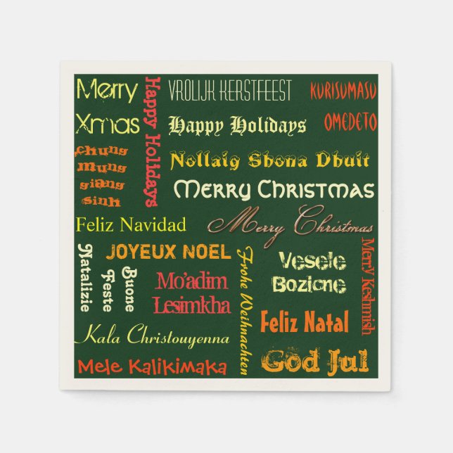Merry Christmas in Different Languages Paper Napkins (Front)