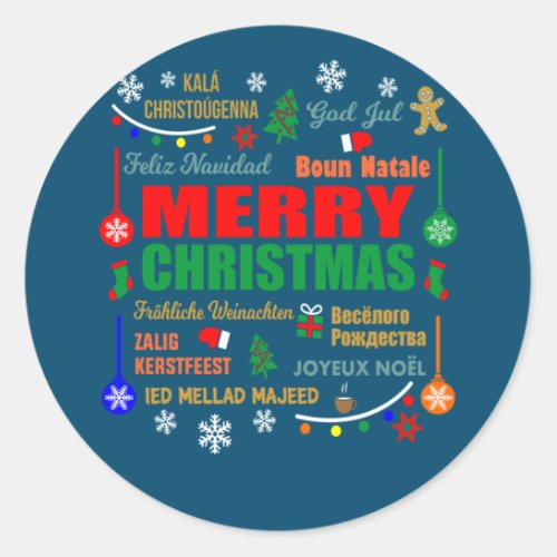 Merry Christmas In Different Languages Xmas Classic Round Sticker