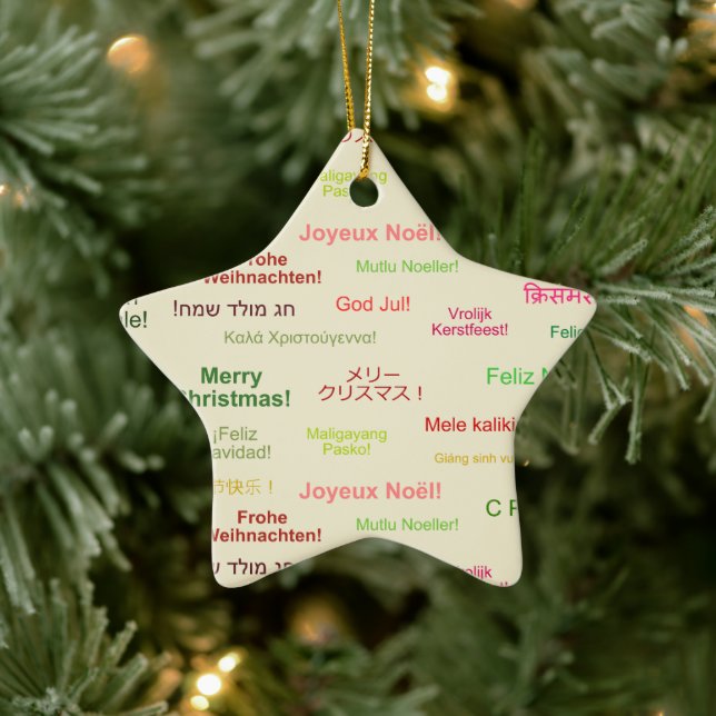 Merry Christmas in Different World Languages Ceramic Ornament (Tree)