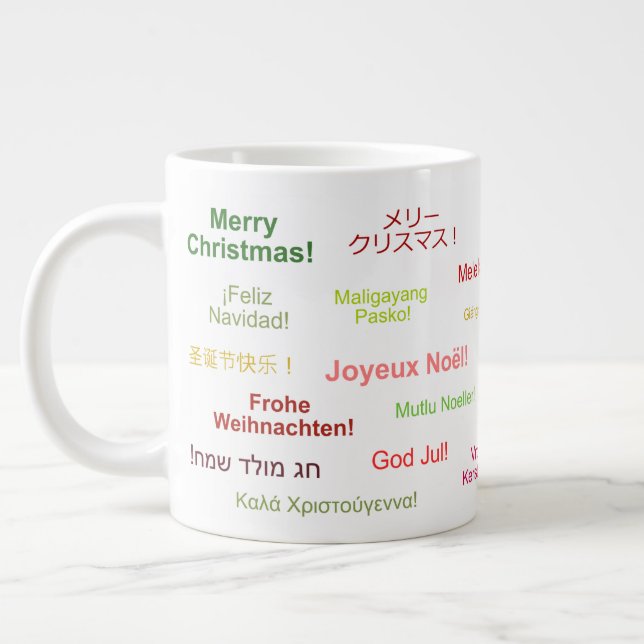 Merry Christmas in Different World Languages Giant Coffee Mug (Left)