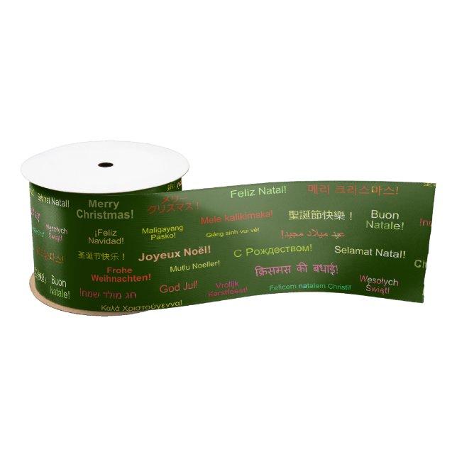 Merry Christmas in Different World Languages Satin Ribbon (Spool)