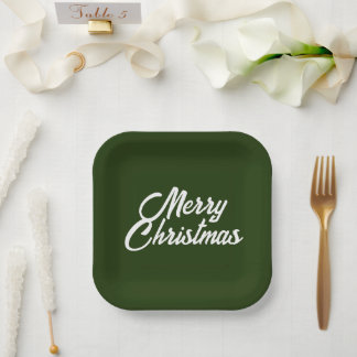 Merry Christmas in Forest/Dark Green Paper Plates