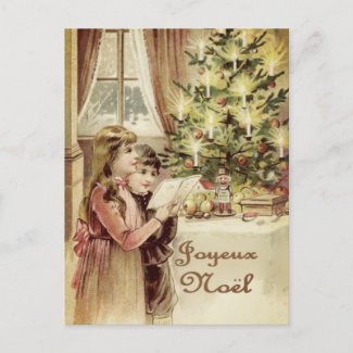 Merry Christmas in French Holiday Postcard