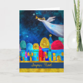 Merry Christmas in French, Joyeux Noël, Angel Holiday Card