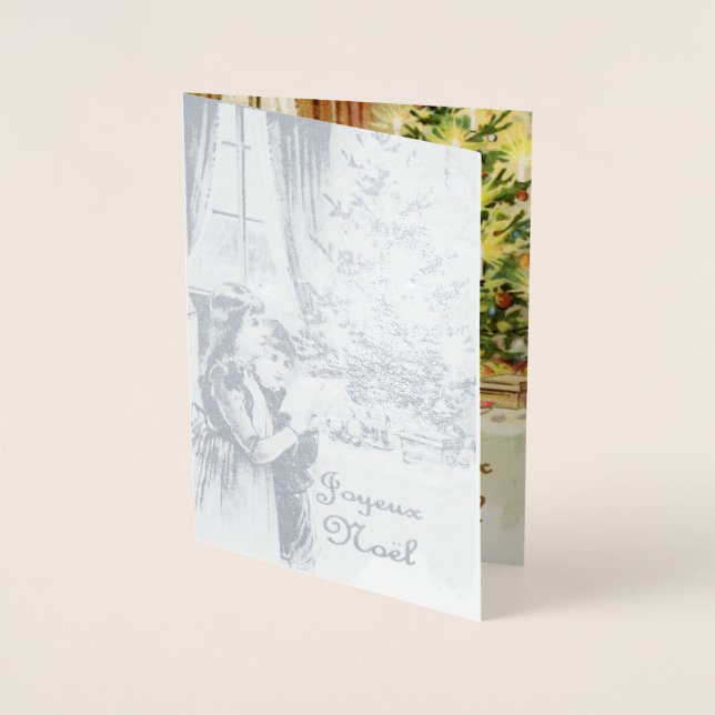 Merry Christmas in French -luxury silver Foil Card (Front)