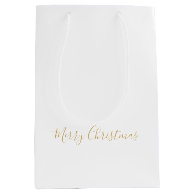 Merry Christmas in Gold, or Your Message Medium Gift Bag (Front)