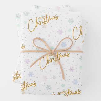 Merry Christmas in Gold with Snowflake Background Wrapping Paper Sheets