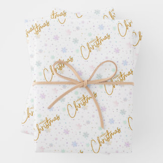 Merry Christmas in Gold with Snowflake Wrapping Paper Sheets