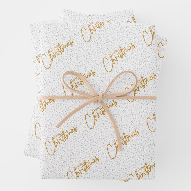 Merry Christmas in Gold Wrapping Paper Sheets (In situ)