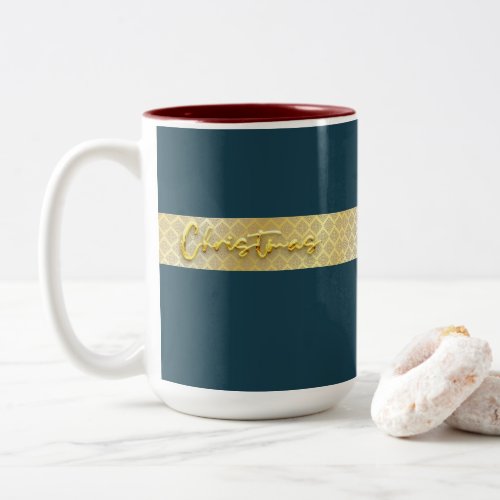 MERRY CHRISTMAS IN GREEN AND GOLD Two_Tone COFFEE MUG