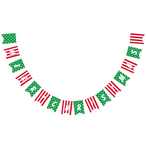 Merry Christmas in Green and Red and White Pattern Bunting Flags