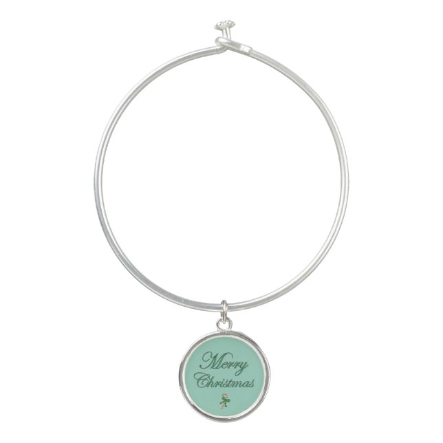 Merry Christmas in Green Glitter with Candy Cane Bangle Bracelet (Front)