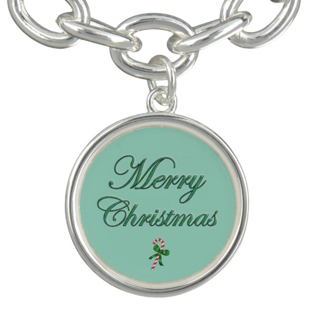 Merry Christmas in Green Glitter with Candy Cane Bracelet (Design)
