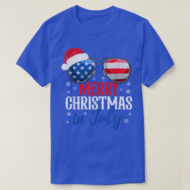 Merry Christmas In July American Flag Santa Claus  T-Shirt (Design Front)