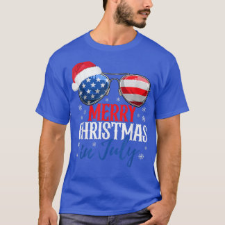 Merry Christmas In July American Flag Santa Claus  T-Shirt