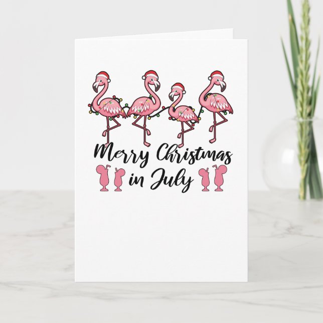 Merry Christmas In July Flamingo Christmas Summer Card (Front)