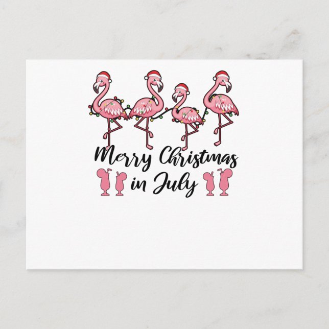Merry Christmas In July Flamingo Christmas Summer Postcard (Front)