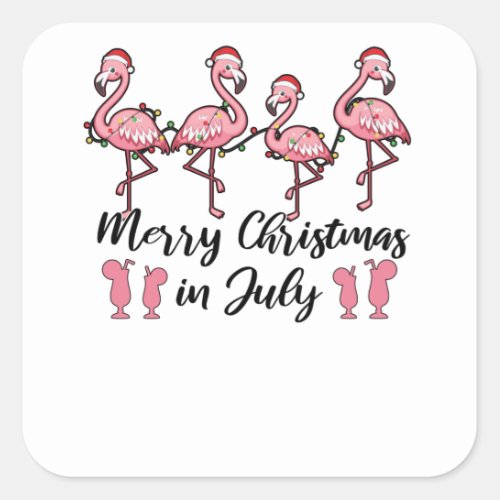 Merry Christmas In July Flamingo Christmas Summer Square Sticker