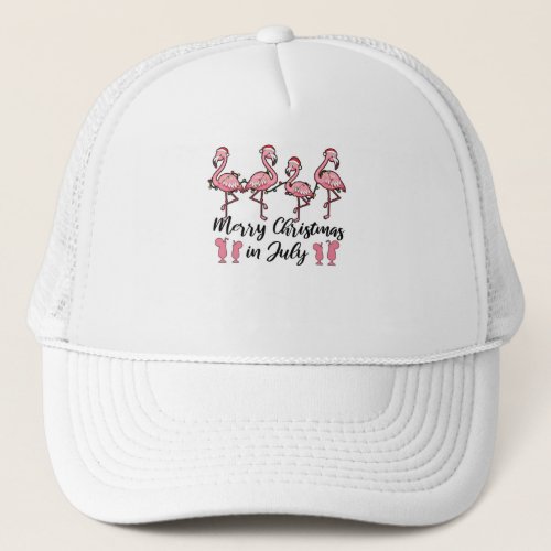 Merry Christmas In July Flamingo Christmas Summer Trucker Hat