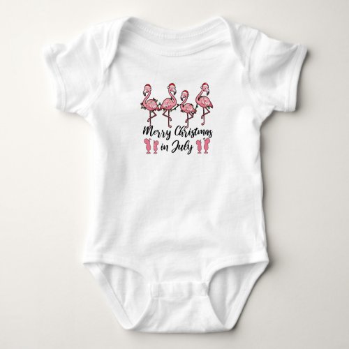 Merry Christmas In July Flamingo Summer Cocktail Baby Bodysuit