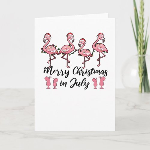 Merry Christmas In July Flamingo Summer Cocktail Card