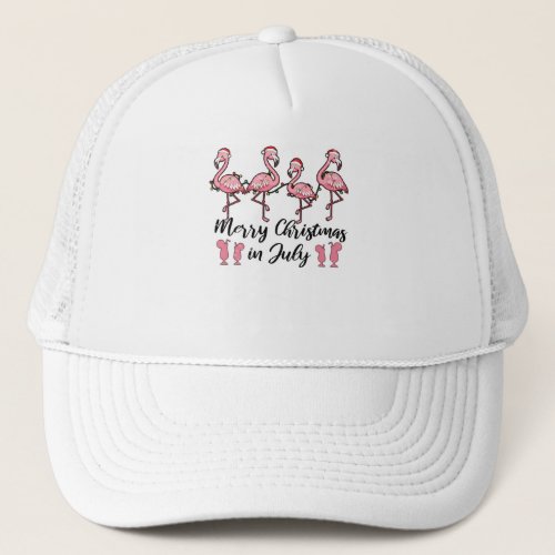 Merry Christmas In July Flamingo Summer Cocktail Trucker Hat
