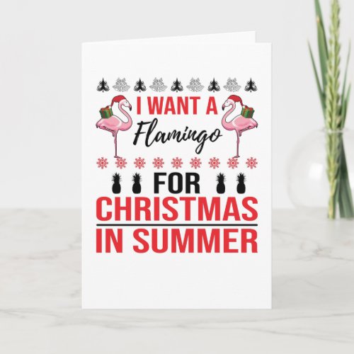 Merry Christmas In July Flamingo Summer Ugly Card