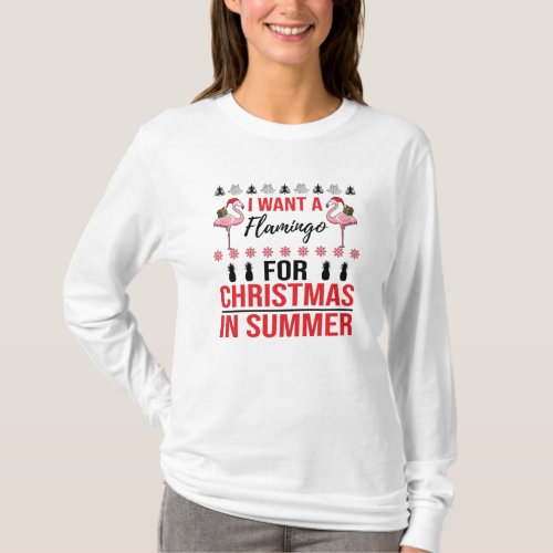 Merry Christmas In July Flamingo Summer Ugly T_Shirt