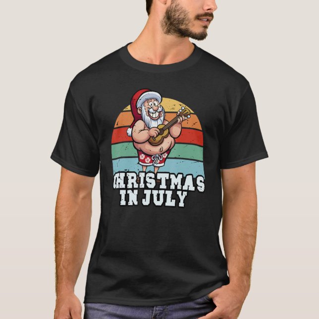 Merry Christmas In July Hawaiian Santa Claus Sunny T-Shirt (Front)