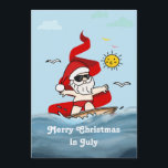 Merry Christmas In July Surfing Santa Claus  Holiday Card<br><div class="desc">Looking for a fresh and exciting way to express your holiday wishes this season? Look no further than our Merry Christmas In July Santa Surfing Holiday Card! This clever and playful card captures the spirit of the summer holidays and blends it seamlessly with classic Christmas motifs, creating a truly unforgettable...</div>
