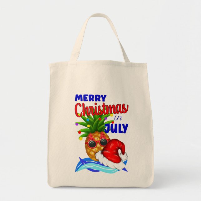 Merry Christmas in July, Xmas Hat Pineapple Tote Bag (Front)