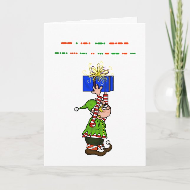 Merry Christmas in Morse Code Card with Elf (Front)
